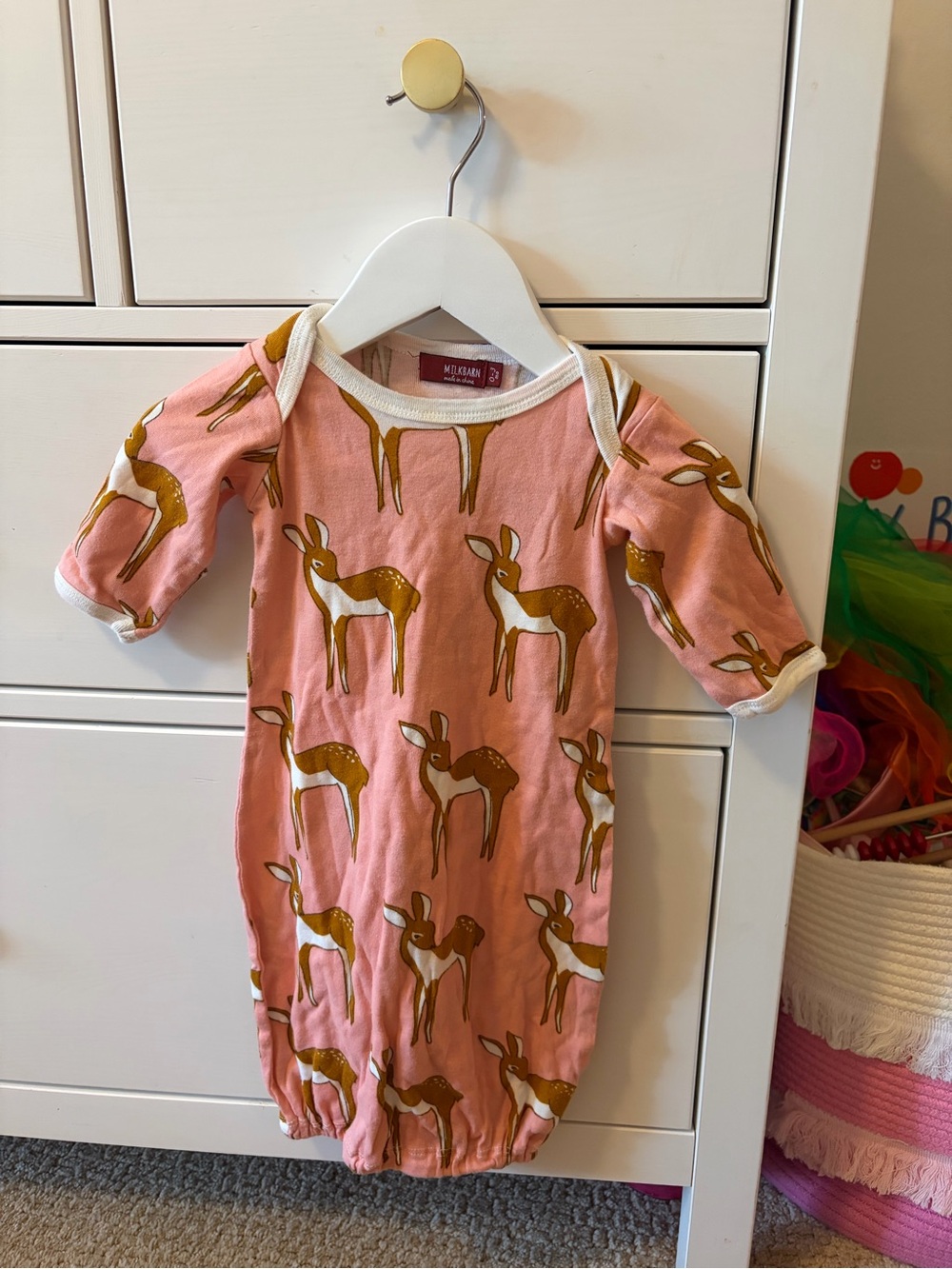 MilkBarn Deer Print Gown Organic Cotton 0-3 Months